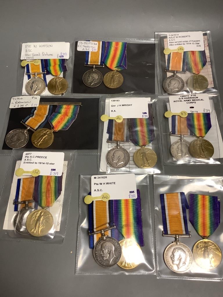 Nine WW1 BWM & Victory medal pairs